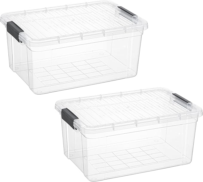 Superio Storage Bins with Lids- 2 Pack, 21 Qt Clear Boxes by Superio