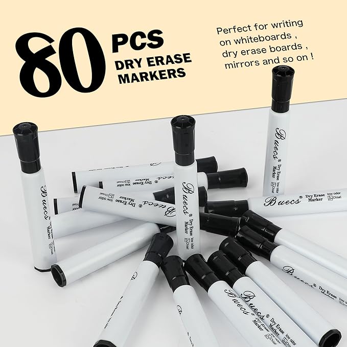 Buecs Black Dry Erase Markers, Chisel tip, Dry-Erase Boards, School Office - Image 6