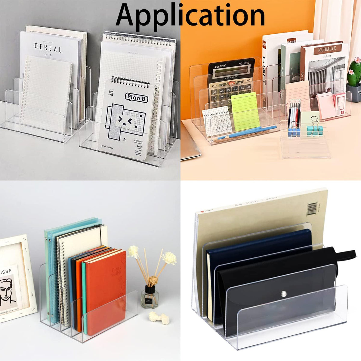Acrylic Desk File Organizer 2 Pack, 4 Section Letter Organizer