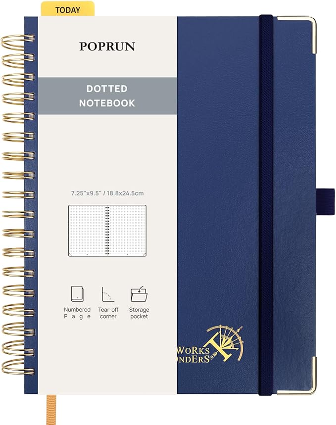 POPRUN Spiral Bullet Dotted Journal Notebook, 7-1/4" x 9-1/2" by POPRUN