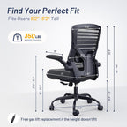 Office Desk Chair for Long Hours & Lower Back Pain Relief – 4“ Thick Molded Foam Cushion, Enhanced Lumbar Support, Padded Flip-up Armrests, Ideal for Office or Study, Black