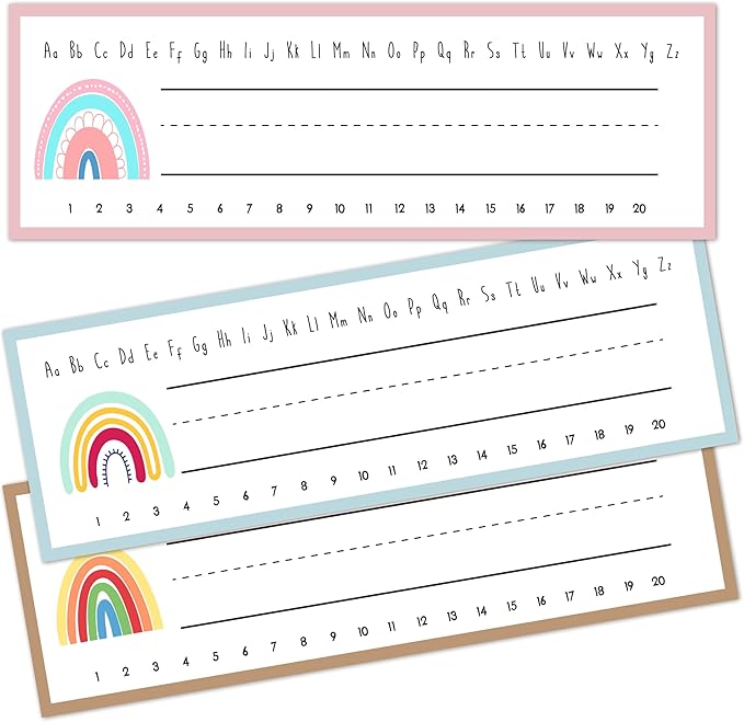 Name Tags for Classroom Cubbies, 30 Boho Rainbow Name Plates for Desks by Cazhes