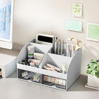 Desk Organizer with 6 Compartments and 2 Drawers, Plastic Makeup Organizer - Image 3