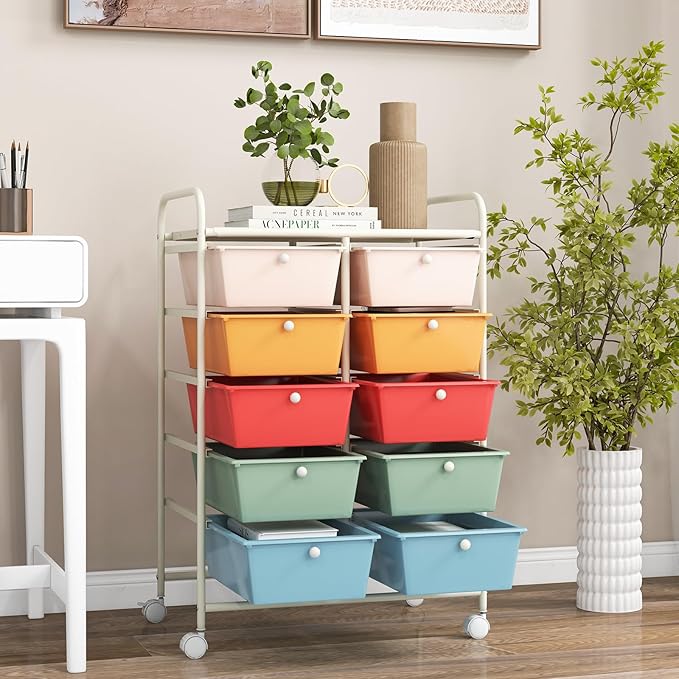 GOFLAME 10-Drawer Rolling Storage Cart, Art Craft Storage Organizer on Wheels - Image 8