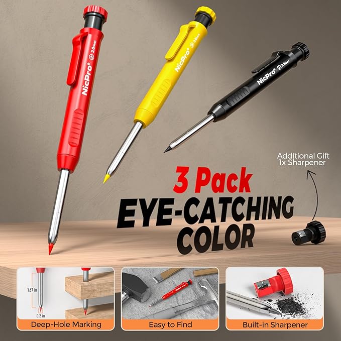 Nicpro 3 Pack CP1000 Carpenter Pencils - Image 2