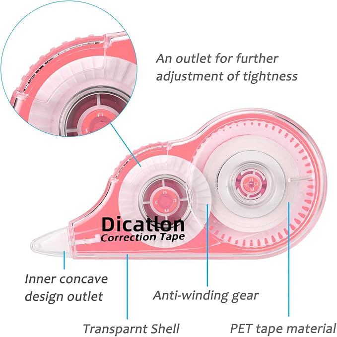 Dicatlon White Correction Tape 12 Pack, Easy Use Roller Applicator, Instant Dry - Image 2