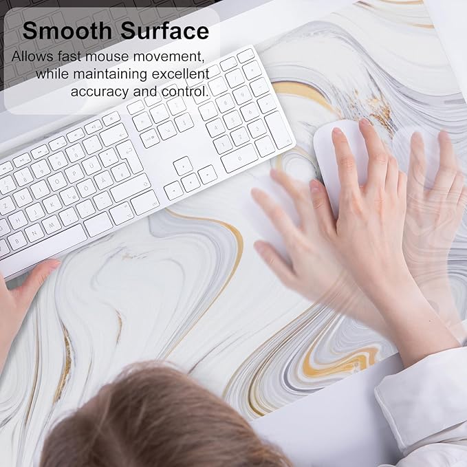 QIYI White Mouse Pad, Cute Marble Large Desk Mat, PU Leather Desk Protector - Image 4