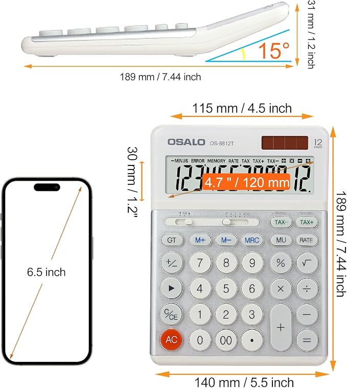 OSALO Desktop Calculators VAT Tax Function Large Display Big Buttons 12 Digit - Image 3
