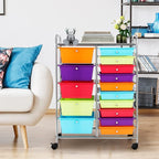 COSTWAY 15 Drawer Rolling Storage Cart, Utility Tools Paper Organizer on Wheels - Image 9