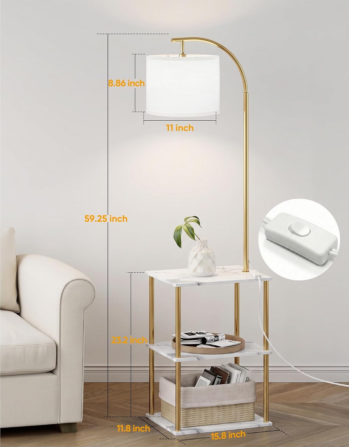 PARTPHONER Floor Lamp with Table, Night Stand with Lamp, Narrow Side Table wi...
