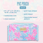 Lilly Pulitzer Vinyl Pouch, Beachside Haven | Cute, Semi-Clear, Water Resistant, Zipper Bag Pencil Case for Stationery, Small Toiletries, and Makeup