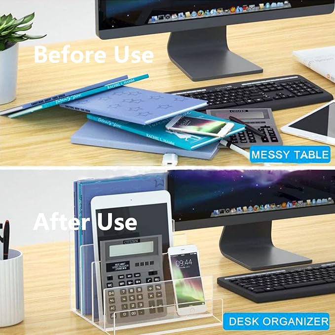Halyuhn Acrylic Desk File Organizer 2 Pack, 4 Section Letter Organizer - Image 4