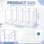 3 Pack Clear Acrylic Pencil Holder, 4 Compartments Pen Organizer | 9 Inch Pencil Holders for Desk, Pencil Cup, Makeup Brush, Back to School Supplies for Classroom, Office, Home, Desk