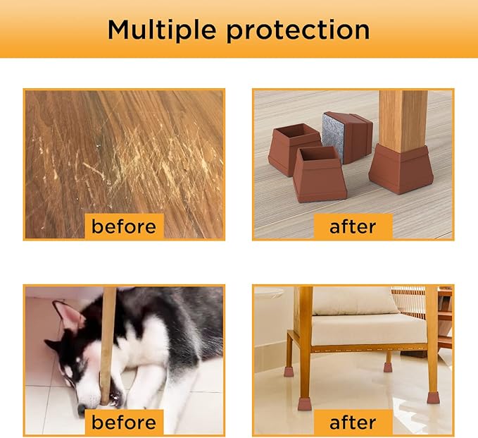16 PCS Square Chair Leg Floor Protector, Silicone Chair Leg Cover, Furniture - Image 5