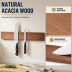 magnetic knife holder for wall, 16 inch acacia showing dimensions