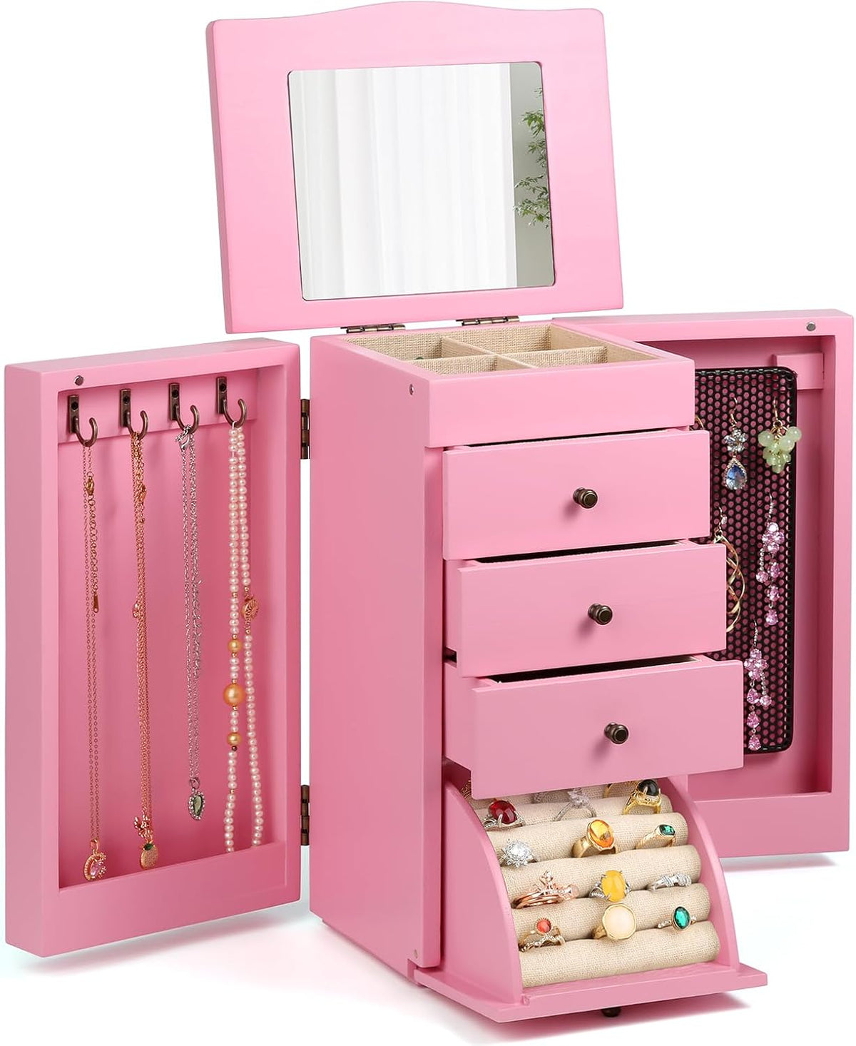 Meangood Jewelry Box Jewelry Organizer, 5-Layer Wooden Jewelry Organizers and...