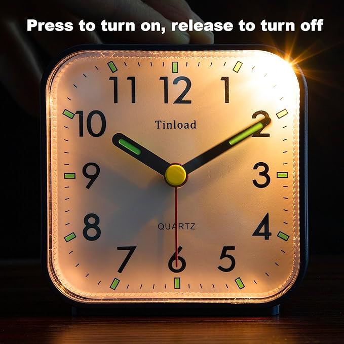 Tinload Small Battery Operated Analog Alarm Clock Silent Non Ticking, Ascending - Image 5