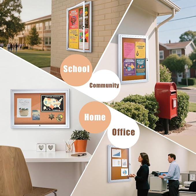 Homezelle Enclosed Cork Bulletin Board 36"x24" Outdoor Weatherproof Cork - Image 5