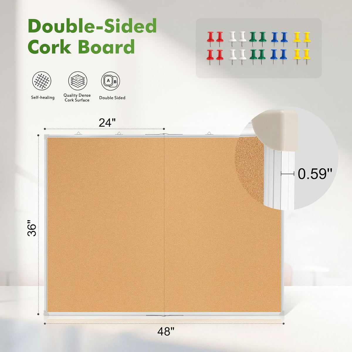 Double-Sided Large Foldable Cork Board, 48" x 36"