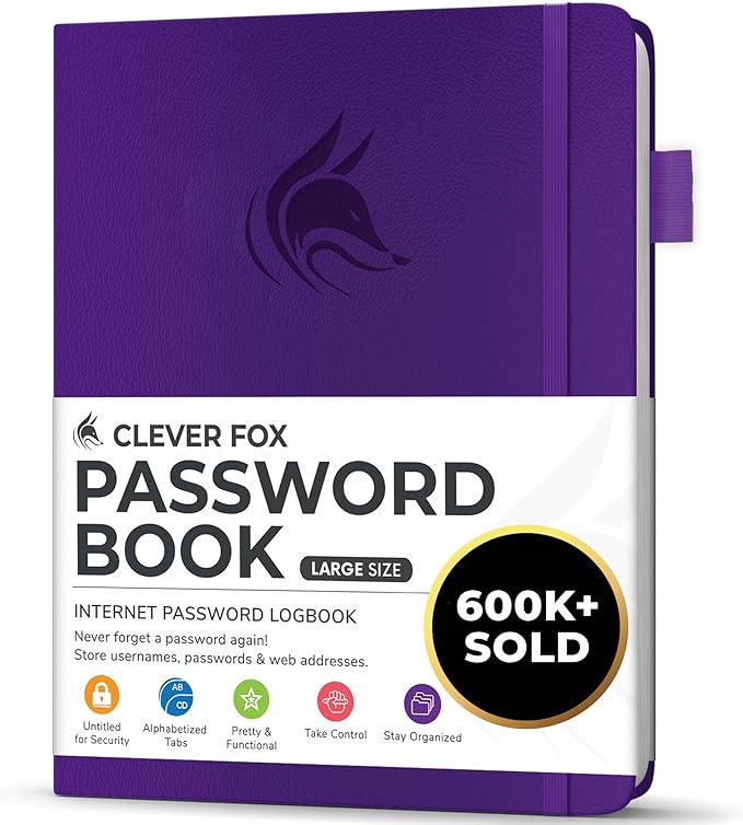 Clever Fox Password Book with alphabetical tabs. Internet Address Organizer by CleverFox