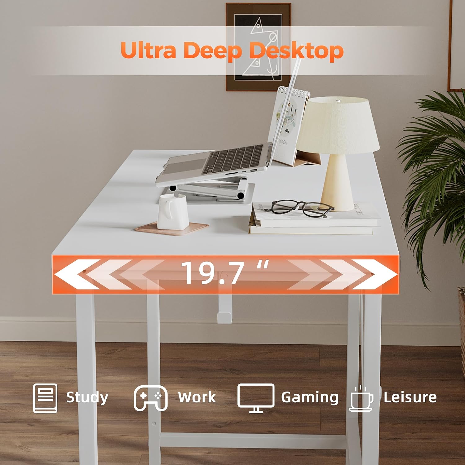 39x20 Inch Computer Desk with Wheels, Small Simple Rolling Desk | Writing Table for Home Office Bedroom Work Study, White