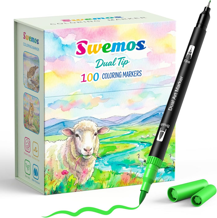 Markers for Adult Coloring Books No Bleeding, 100 Dual Tip Coloring Markers