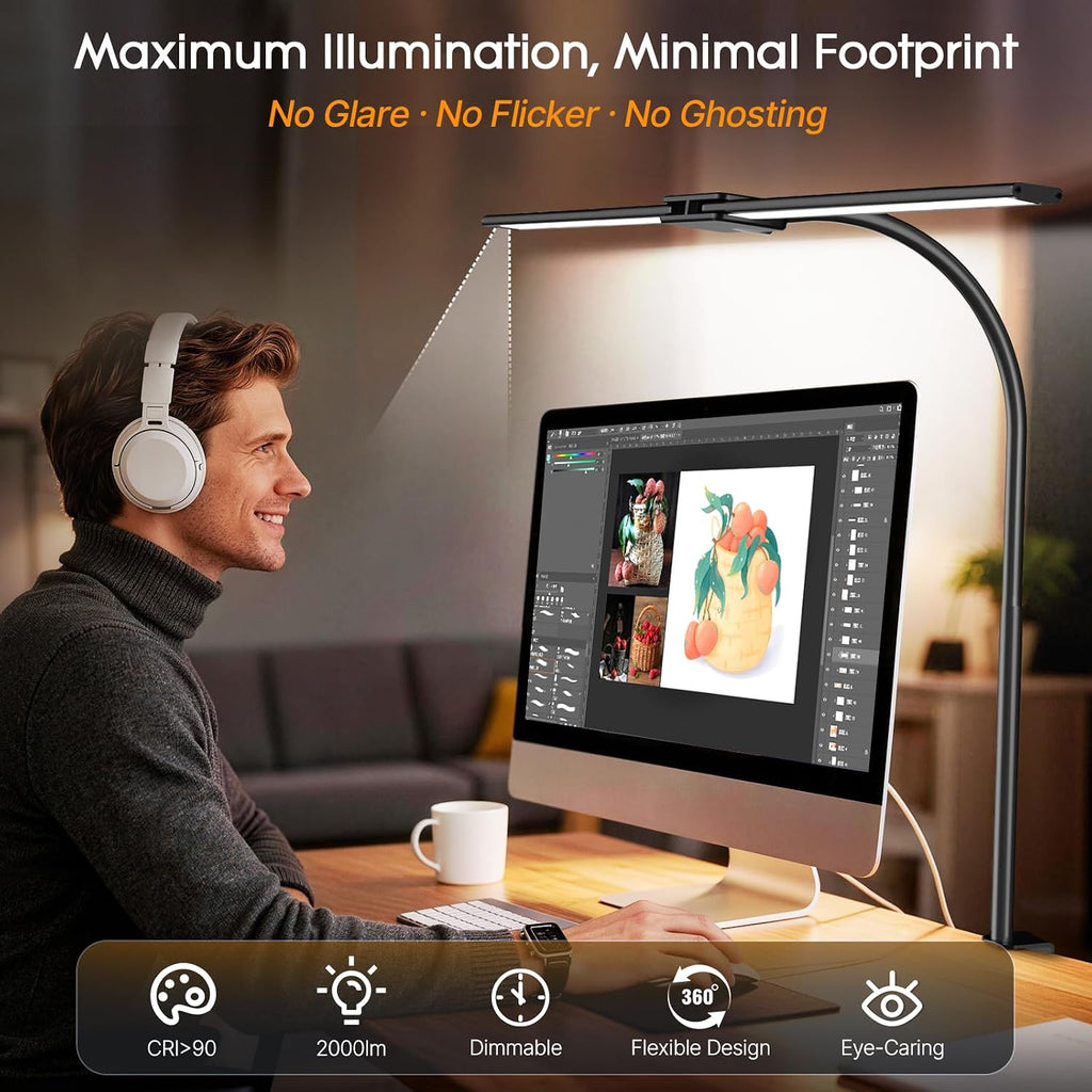 syrinx led desk lamp for home office, 18w, side view