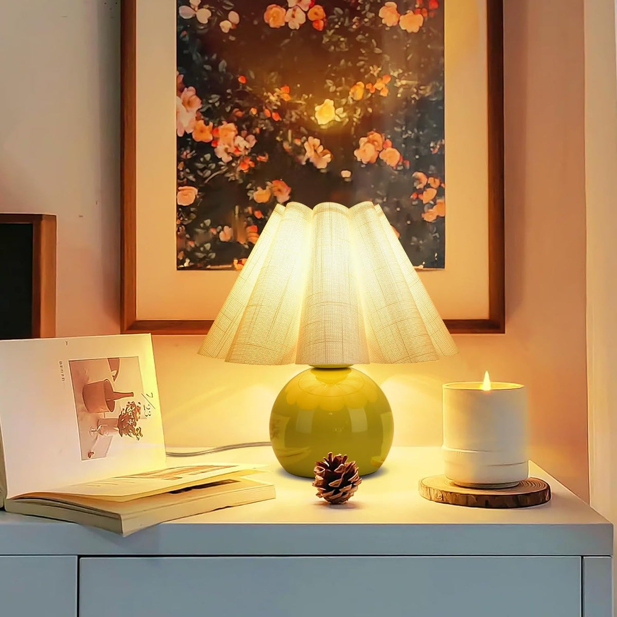Green Small Touch Control Table Lamp for Bedroom, Green Bedside Lamps for Nig...
