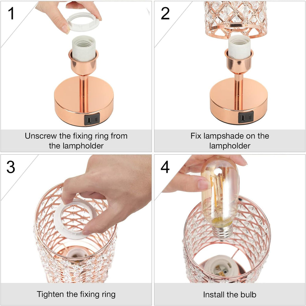 pink crystal table lamp, 3 way dimmable touch, view 9