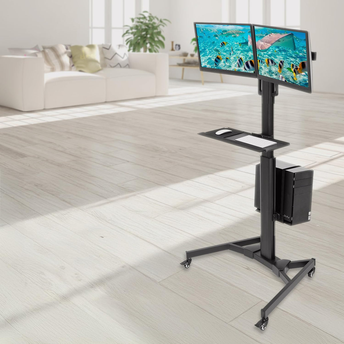 Mount-It! Dual Monitor Computer Cart – Mobile Standing Desk with Wheels, Roll...