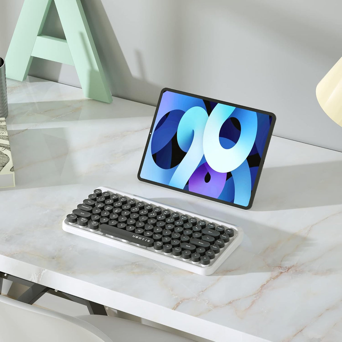 UBOTIE Portable Bluetooth Colorful Keyboards (New Black White)