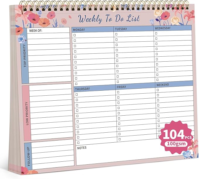 104 Pgs Weekly To Do List Notepad, 52 Duplex-Printed Undated Sheets 100 by ALKALO