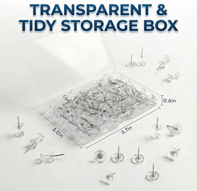 Push Pins 200Pcs Thumb Tacks: Clear Push Pin - Image 5