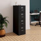 staples 4-drawer vertical file cabinet, letter/legal, locking, black on a desk or shelf