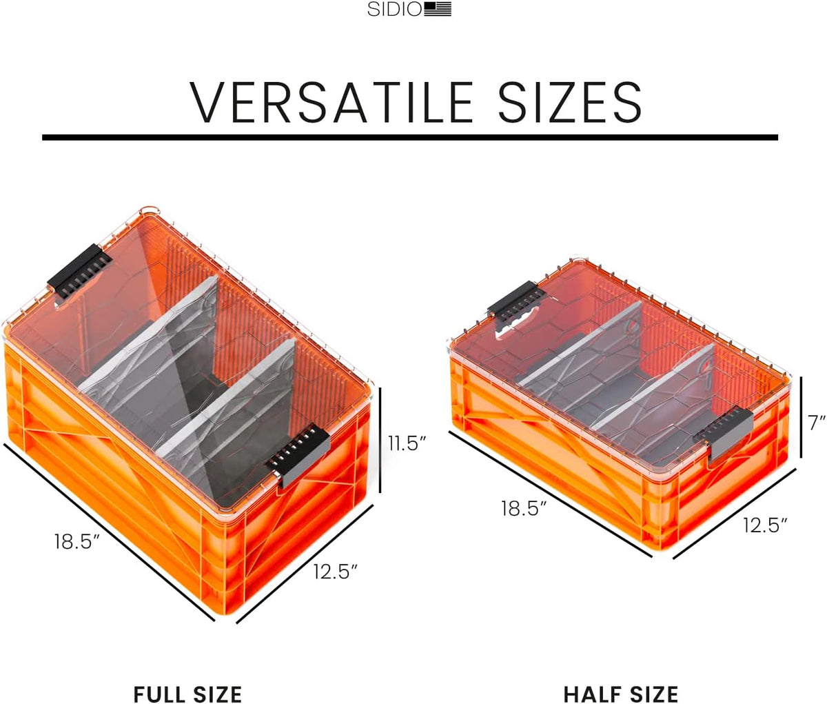 SIDIO Pro Pack, HD Stackable Storage Bins with Lids & Dividers, Orange