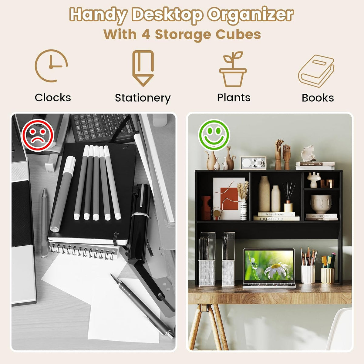 GIANTEX Desktop Bookshelf, Countertop Storage Hutch with 4 Shelves for Comput...