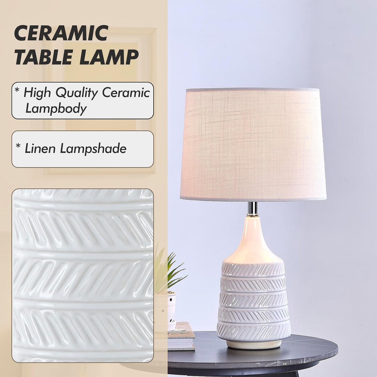 18.5" White Ceramic Table Lamp, Decor Farmhouse Lamps for Living Room En...