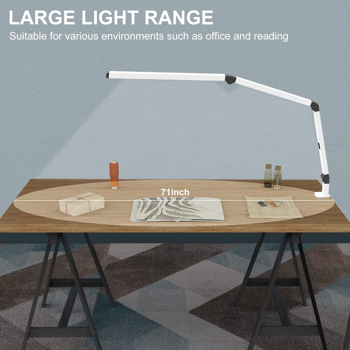 micomlan led desk lamp with clamp, dual light, side view