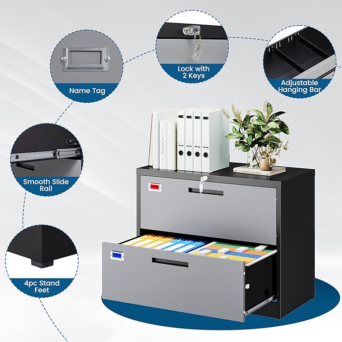 PEUKC 2 Drawer File Cabinet, Lateral Filing Cabinets - Image 6