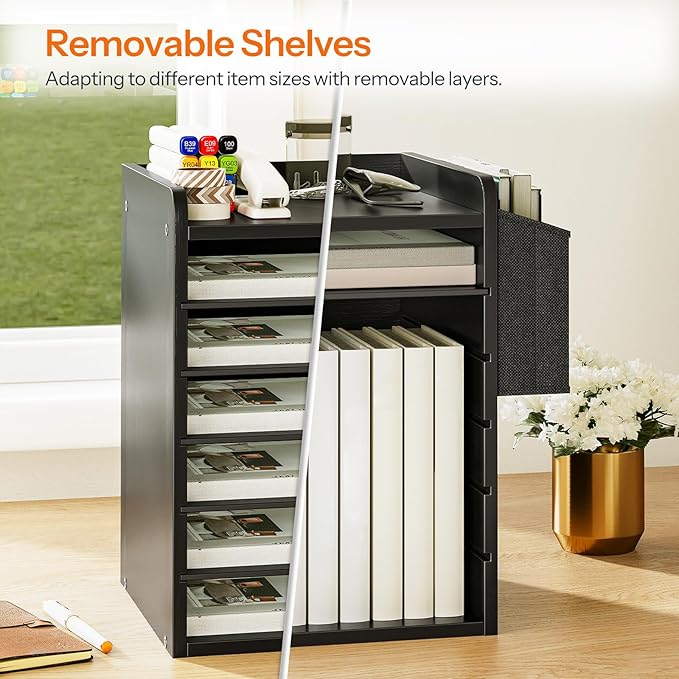 HOOBRO Adjustable Countertop Mail Sorter, 6 Tier Wooden Paper Organizer - Image 8