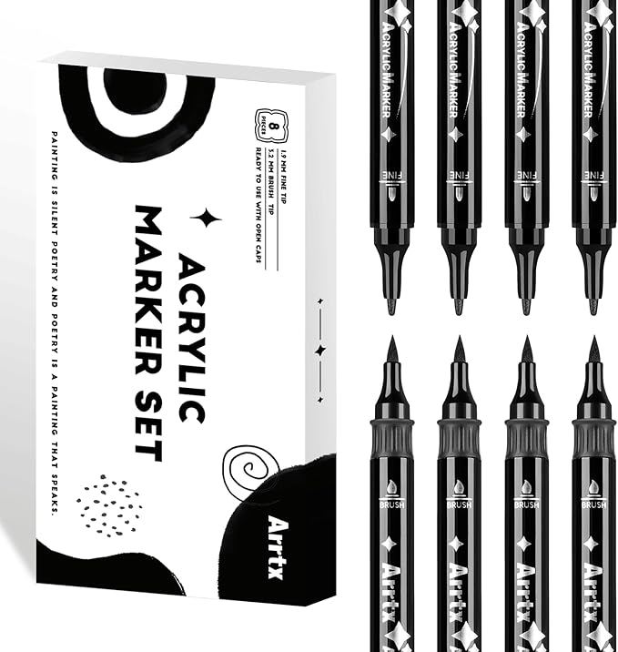 Arrtx Black Paint Pen 8 Pack Dual Tip, Stone and DIY Crafts by Arrtx