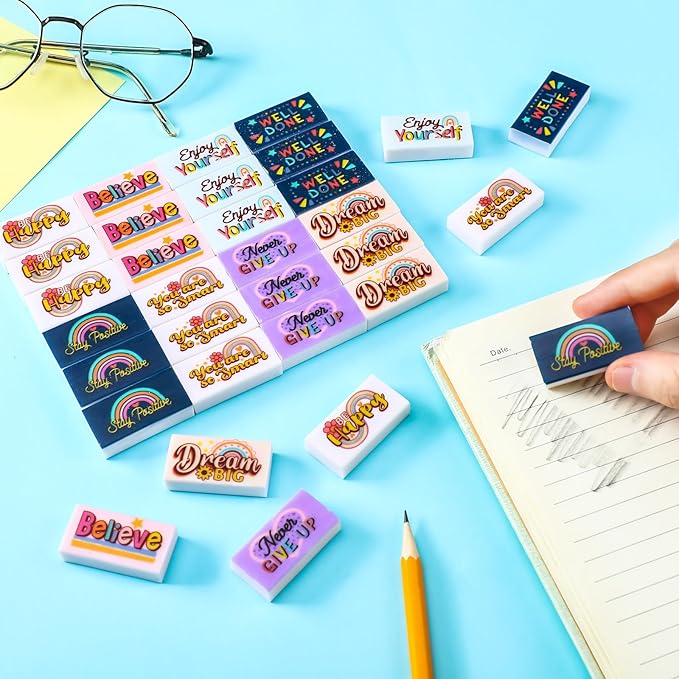 Dunzoom 100 Pcs Inspirational Pencil Erasers Bulk - Image 5