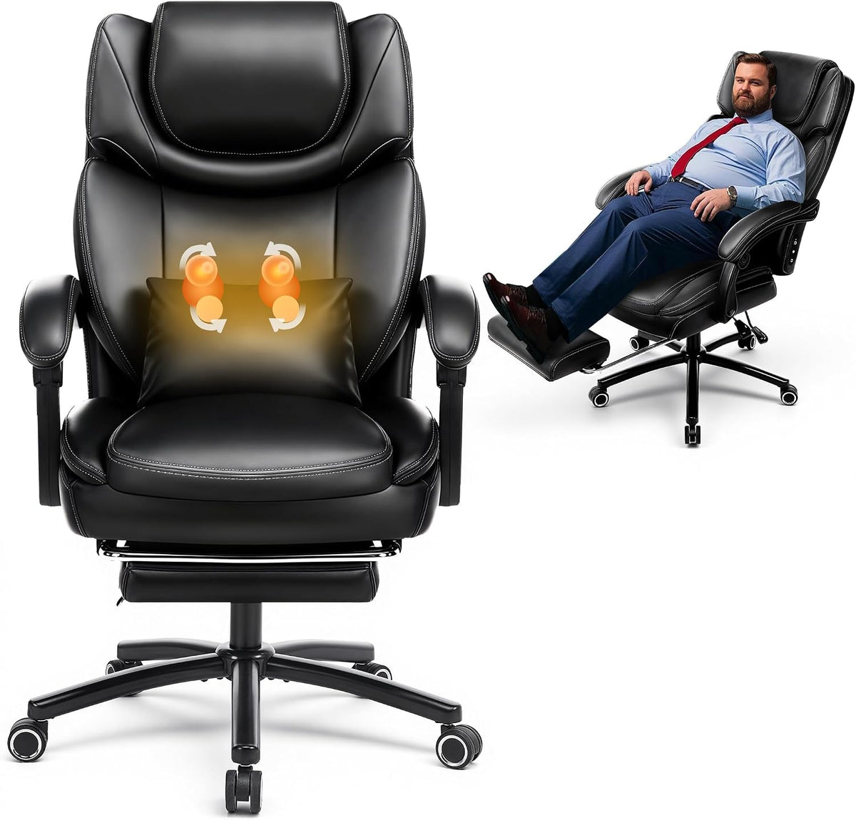 500lbs 3D Kneading Massage Office Chair with FootRest, Big and Tall Ergonomic...