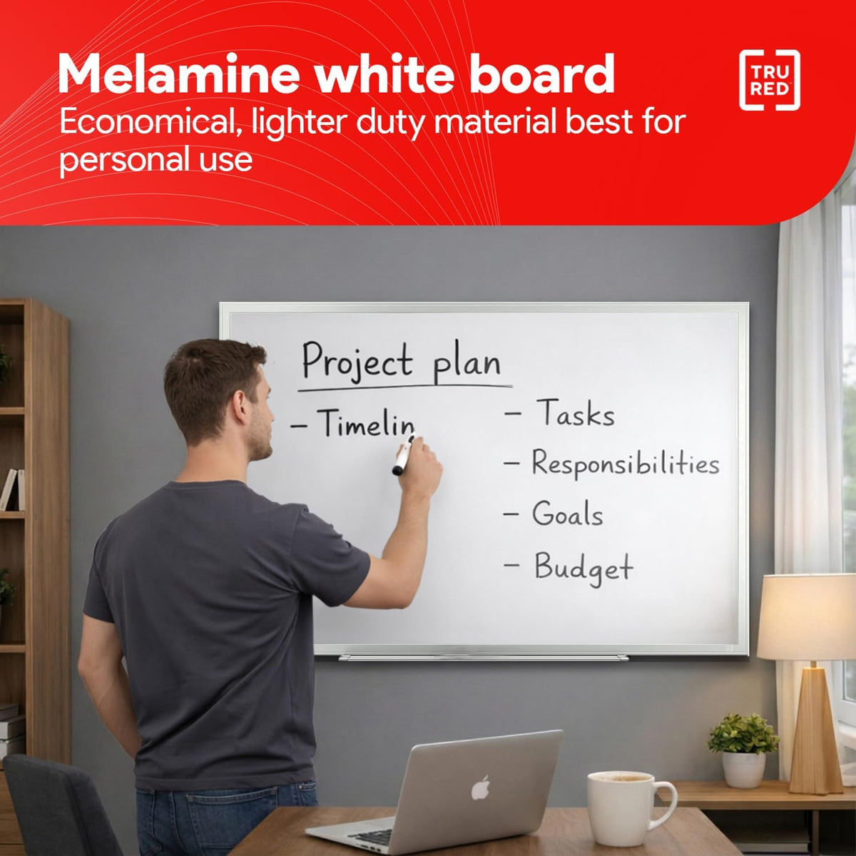 Staples TRU RED Melamine Whiteboard | Dry Erase Board for Wall, White Board w...