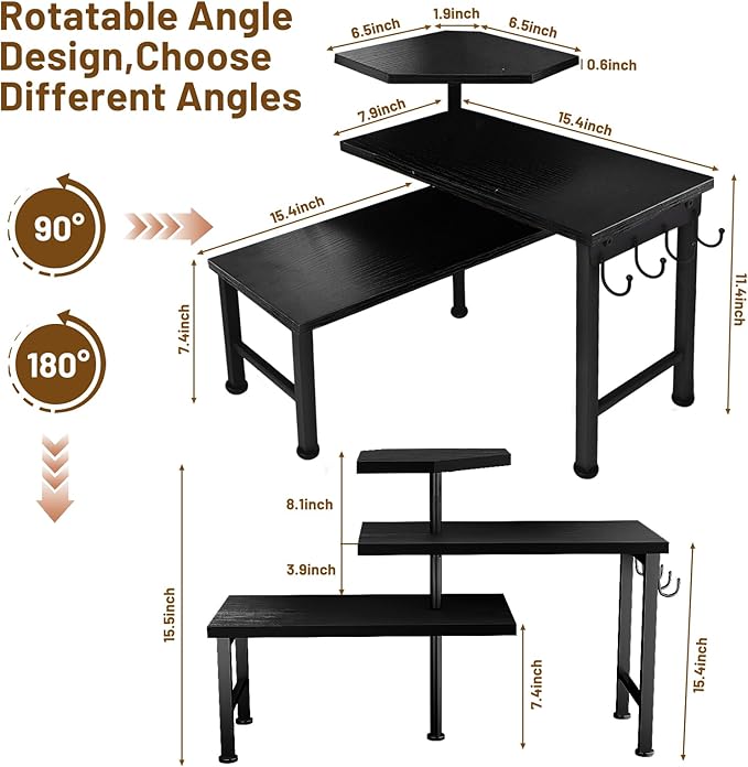 Uniqcovosa Bathroom Counter Organizer, 3 Tier Moveable Black Corner Shelf - Image 3