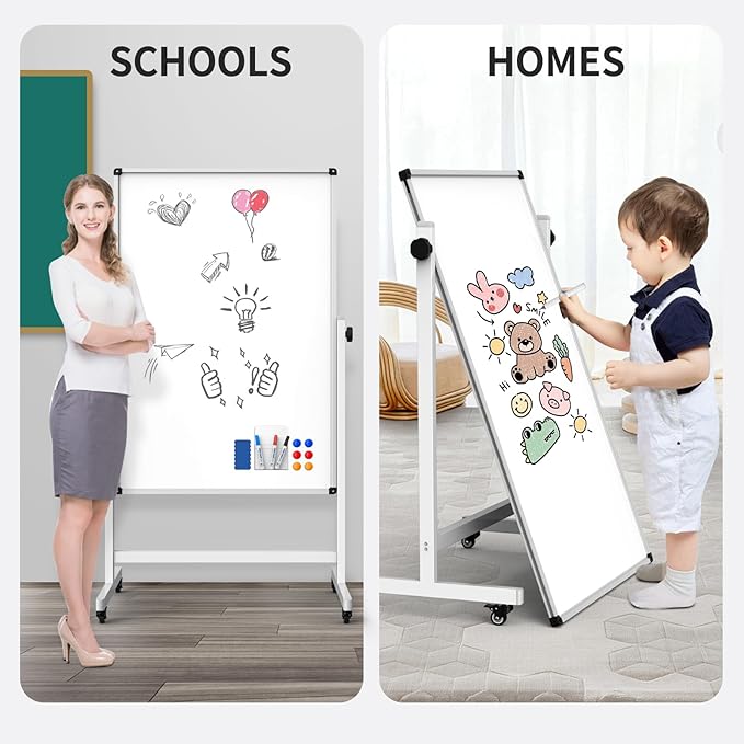 Rolling Whiteboard, Double Sided Magnetic Dry Erase Board Height Adjustable - Image 6