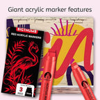 BIGTHUMB 3 Pcs Red Jumbo Permanent Markers: 15mm Wide Tip Thick Acrylic Paint - Image 6