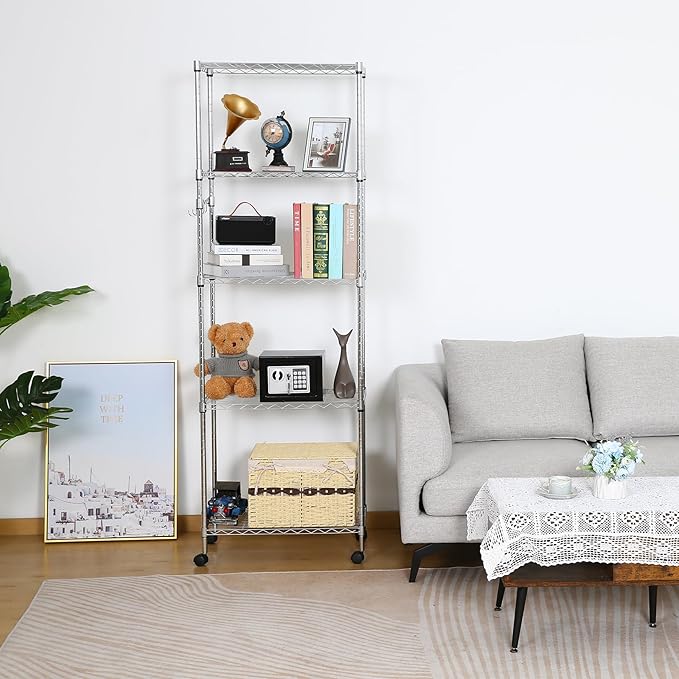 Himimi 5-Tier Storage Shelf Wire Shelving Unit on Wheels Heavy Duty Metal - Image 5