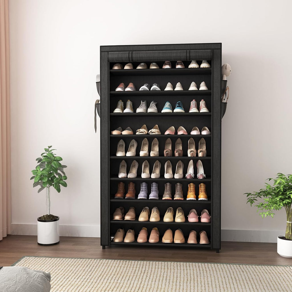 lanteful shoe rack with covers - 10 tiers, front angle view