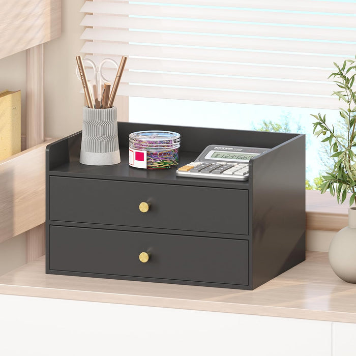 Wisuce Bamboo Desk Organizer with Drawers for Tabletop Storage